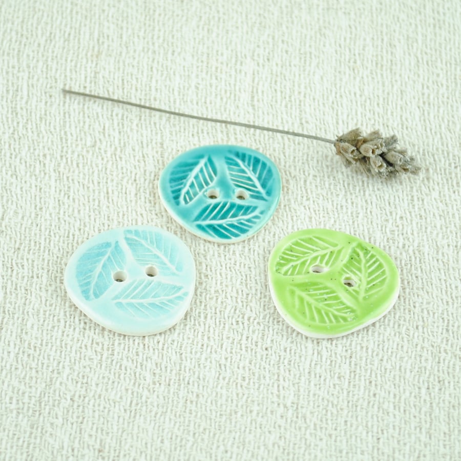 Green Leaf Buttons (Set of Three)