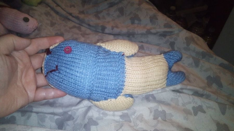 Cream and Blue Midi MerFish with Pinky Red Eyes Knitted By KM