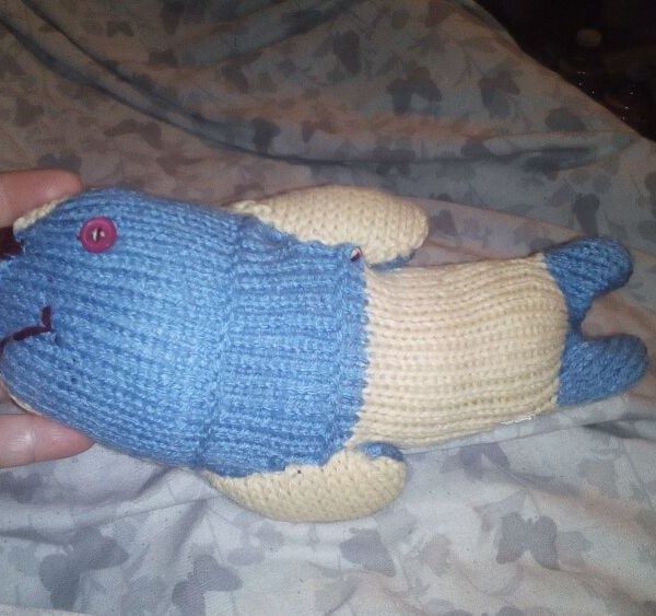 Cream and Blue Midi MerFish with Pinky Red Eyes Knitted By KM