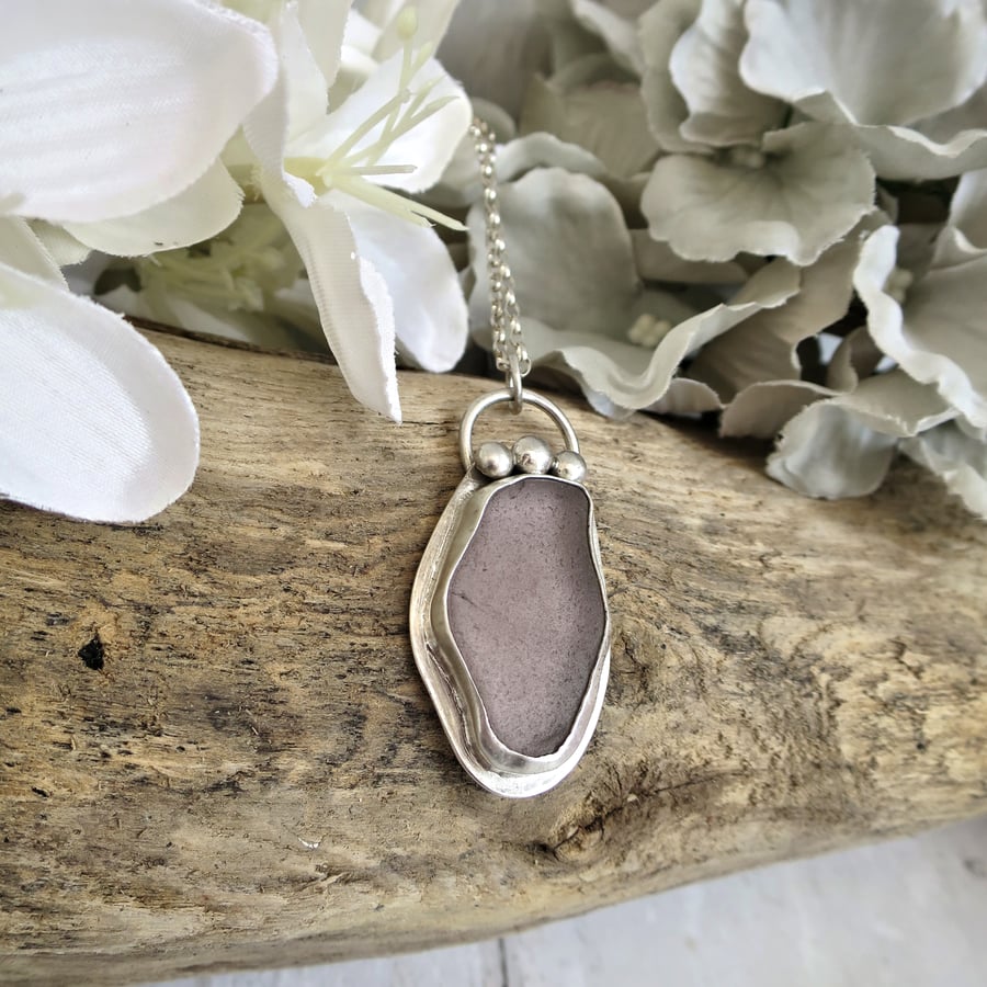 Lavender Sea Glass Pendant – Handmade in Sterling Silver
