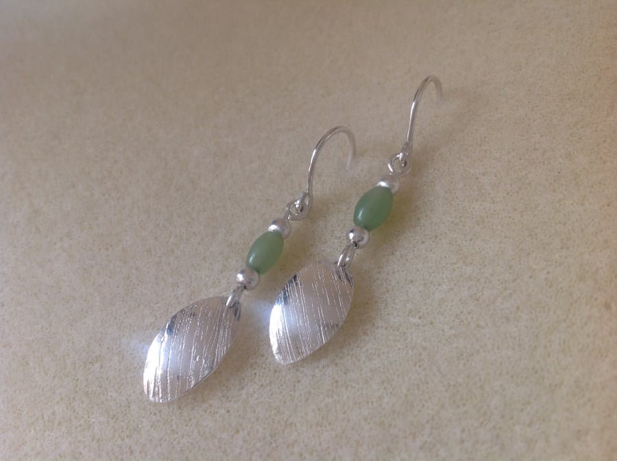 Nephrite green Jade sterling silver drop earrings