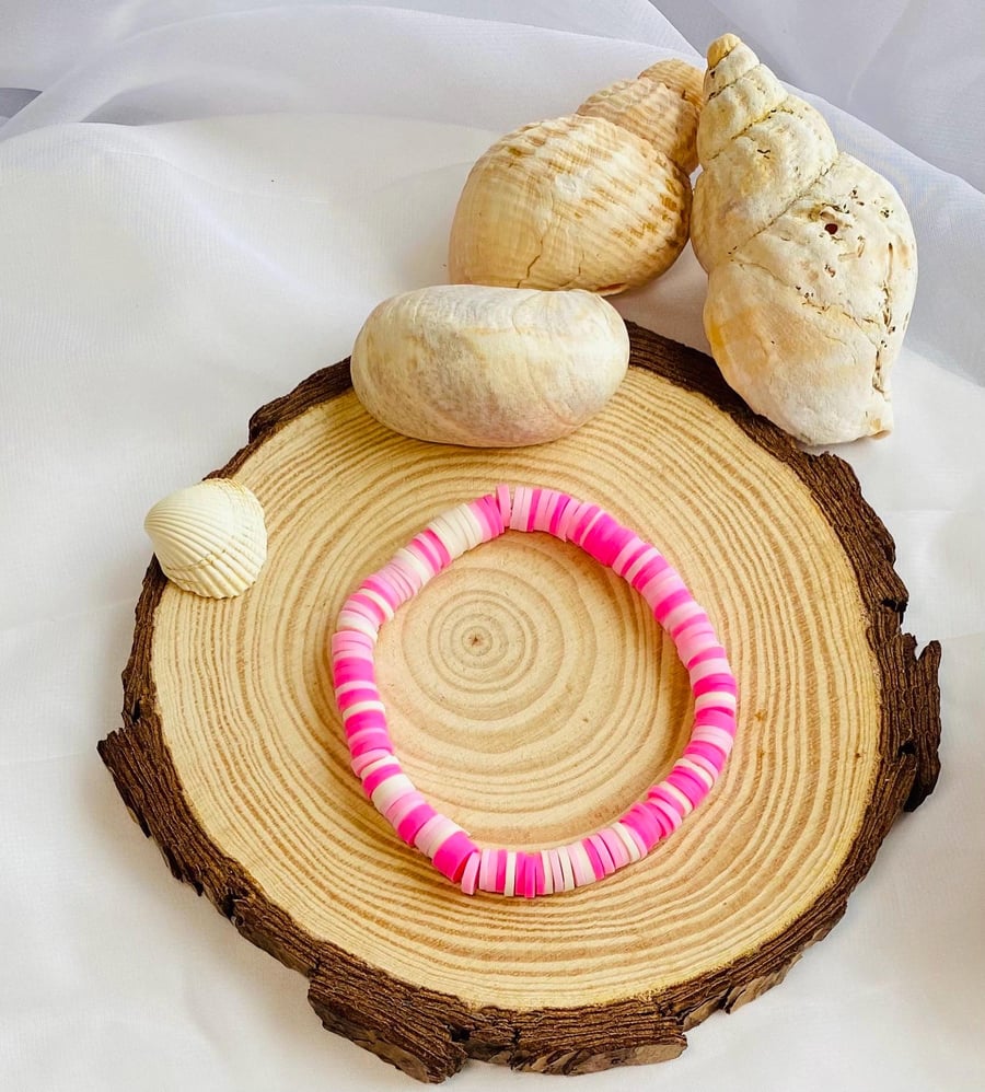 Bubblegum Pink Beaded Bracelet Handmade Stretch Bracelet