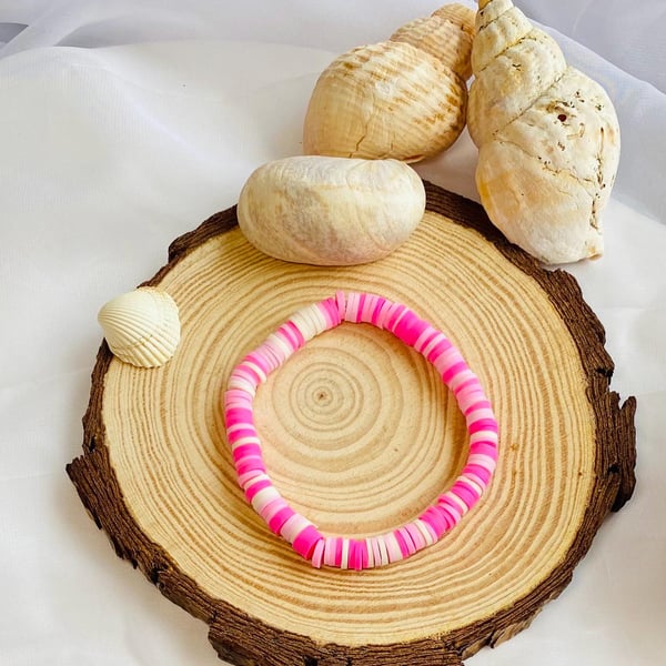 Bubblegum Pink Beaded Bracelet Handmade Stretch Bracelet