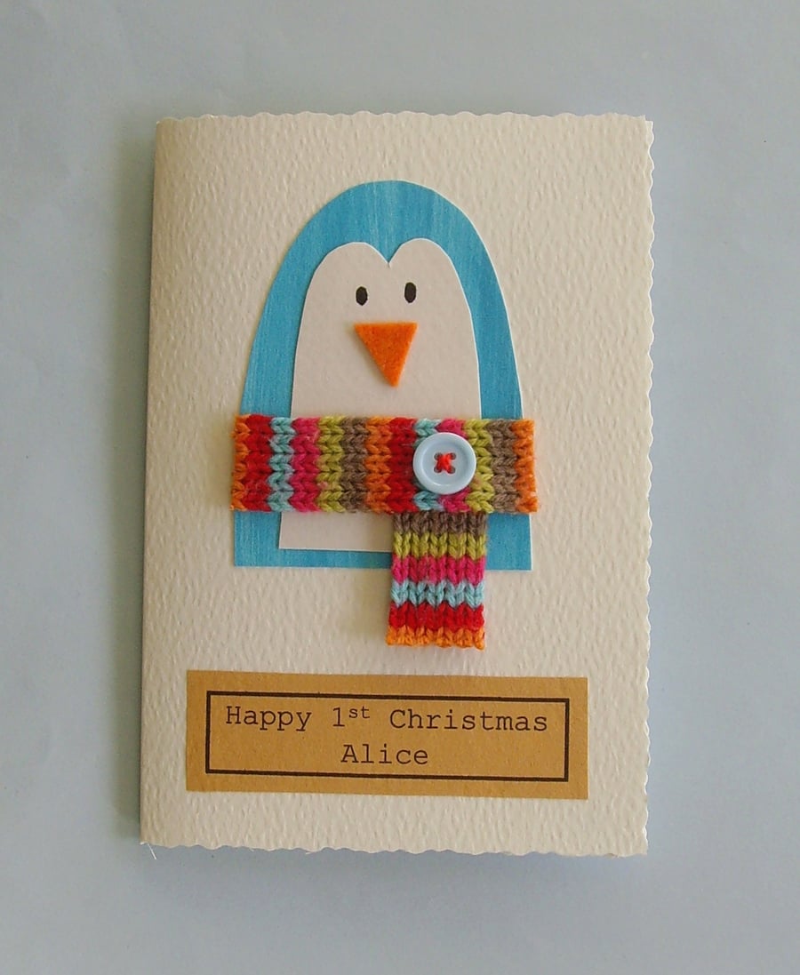 Handmade christmas card -penguin- can be personalised