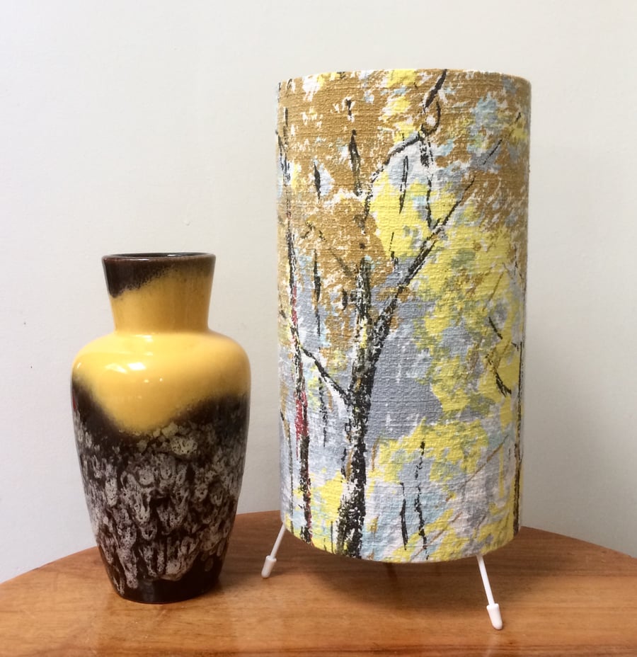 Forest Trees in Dappled Light and Shade 50s Barkcloth Vintage Fabric Lamp