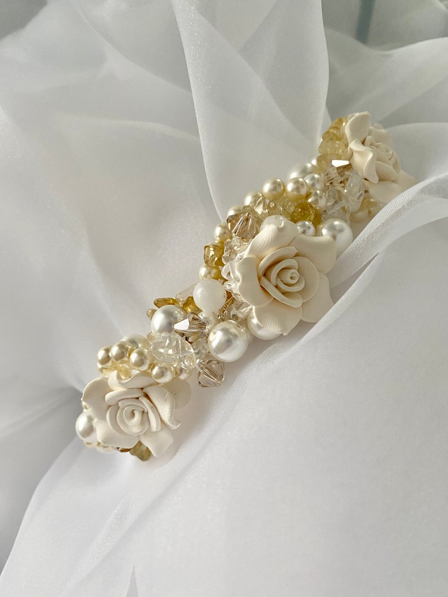 The Eloise pearl bridal tiara, moonstone and quarts headpiece, white headdress