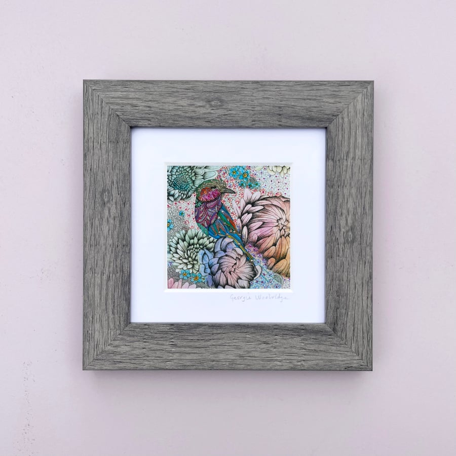 'Floral Bird' 5" x 5" Framed Print