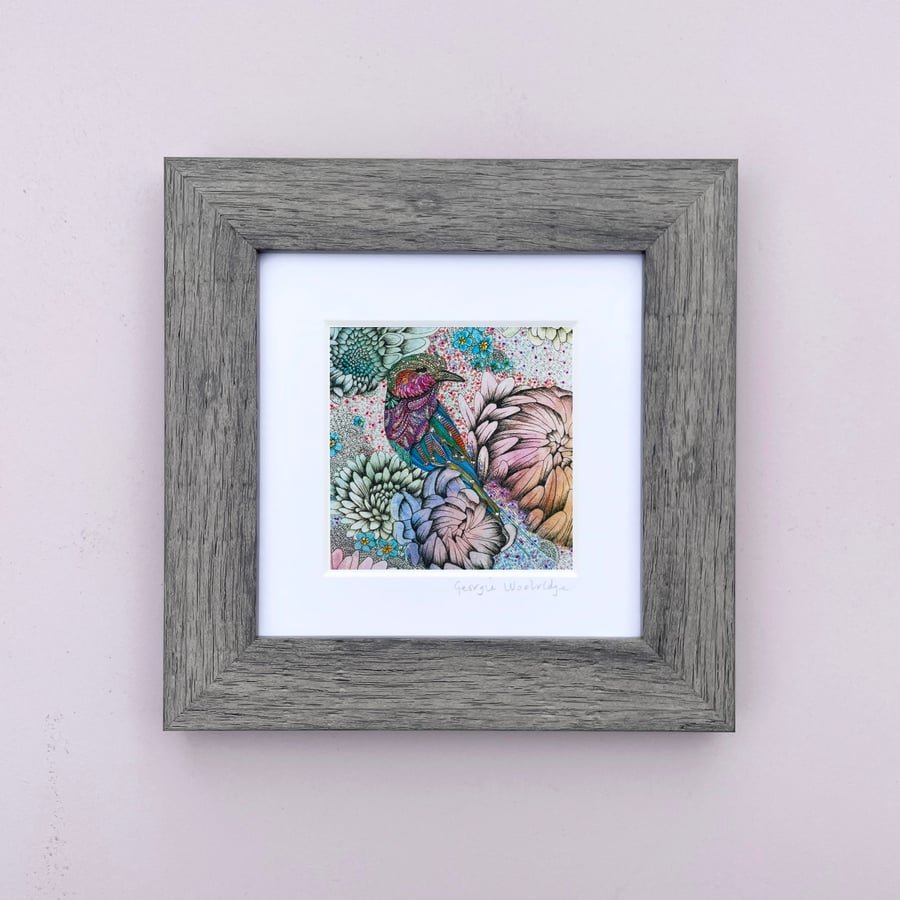 'Floral Bird' 5" x 5" Framed Print