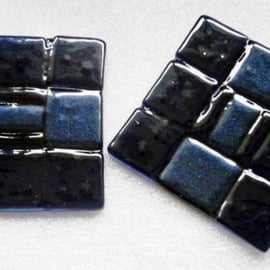 Black and sparkly blue fused glass coasters