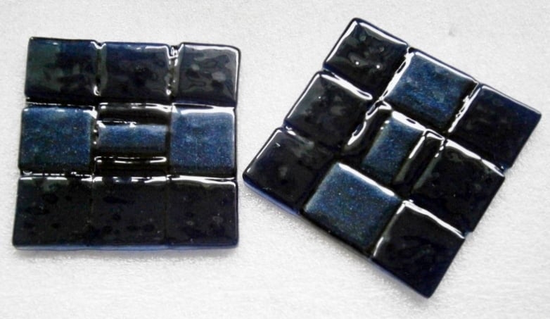 Midnight blue and sparkly blue fused glass coasters