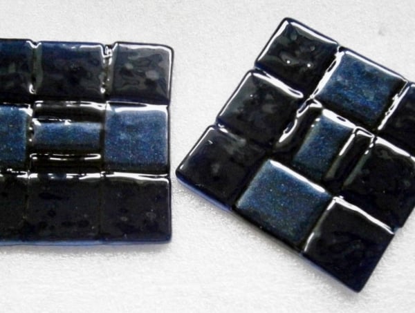 Black and sparkly blue fused glass coasters