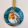 Robin ceramic tree ornament - Christmas Robin hanging decoration 
