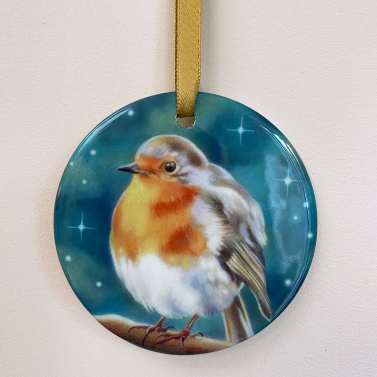 ceramic robin ornament - hanging bird ornament, robin Christmas decoration 