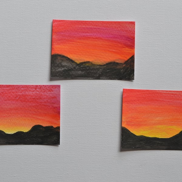 Sale 3 Aceo Watercolour Sunsets Original Painting