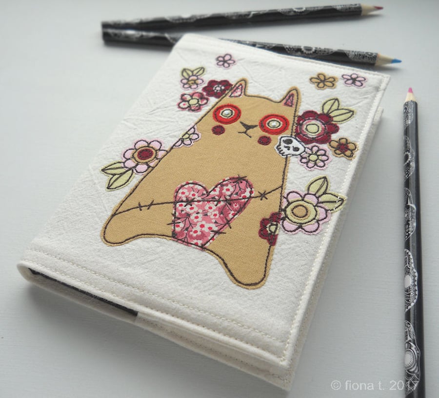 embroidered floral zombie kitty sketchbook - ginger cat