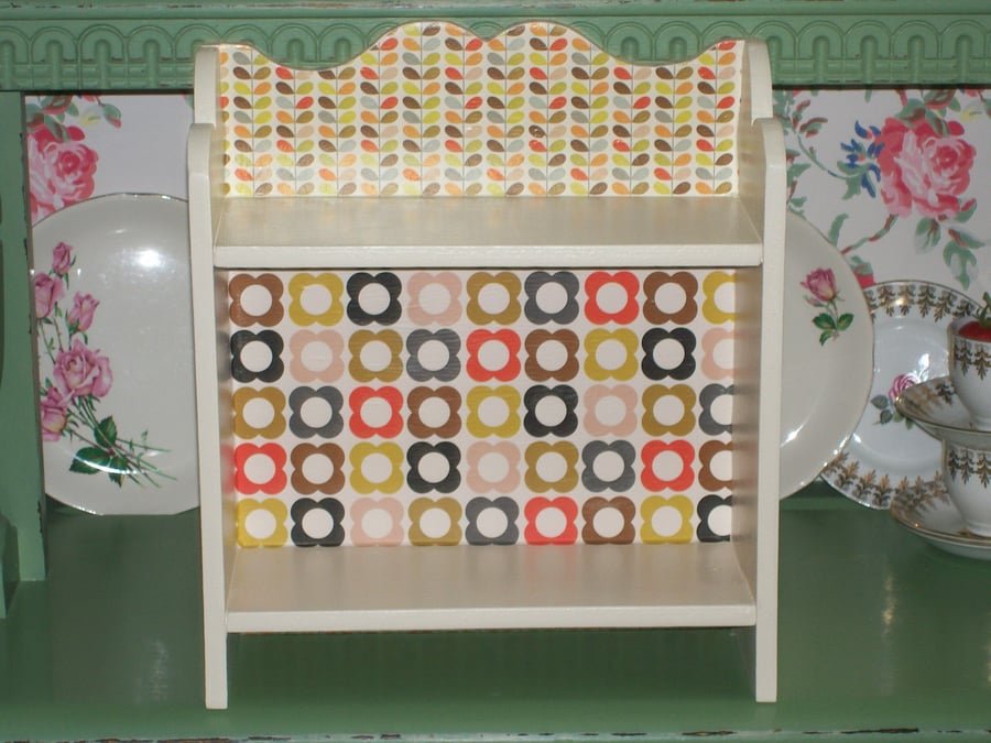 Handcrafted Wooden Storage Shelf Unit made using Orla Kiely Design Retro Vintage