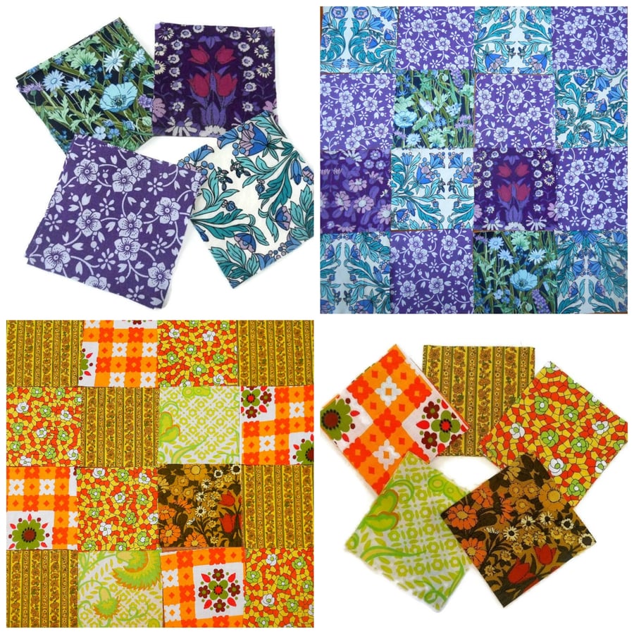 Vintage fabric  Patchwork pack - enough for CUSHION - Purple Yellow
