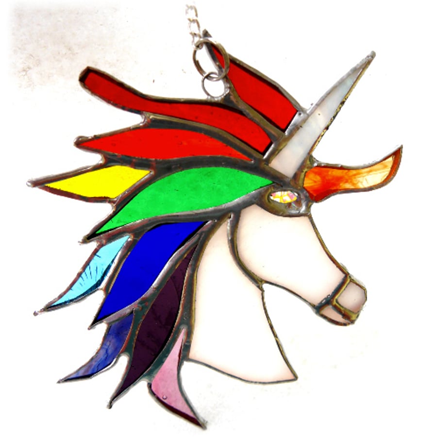 SOLD Unicorn Suncatcher Stained Glass Handmade 024 Rainbow