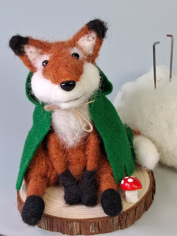 Needle Felted whimsical Fox - Woollen Decoration 