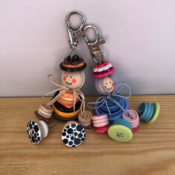 Button Friends bag charm, zipper charm, key ring