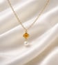 Four leaf Clover and Pearl Pendant Necklace - Gold Plated  - Image 6