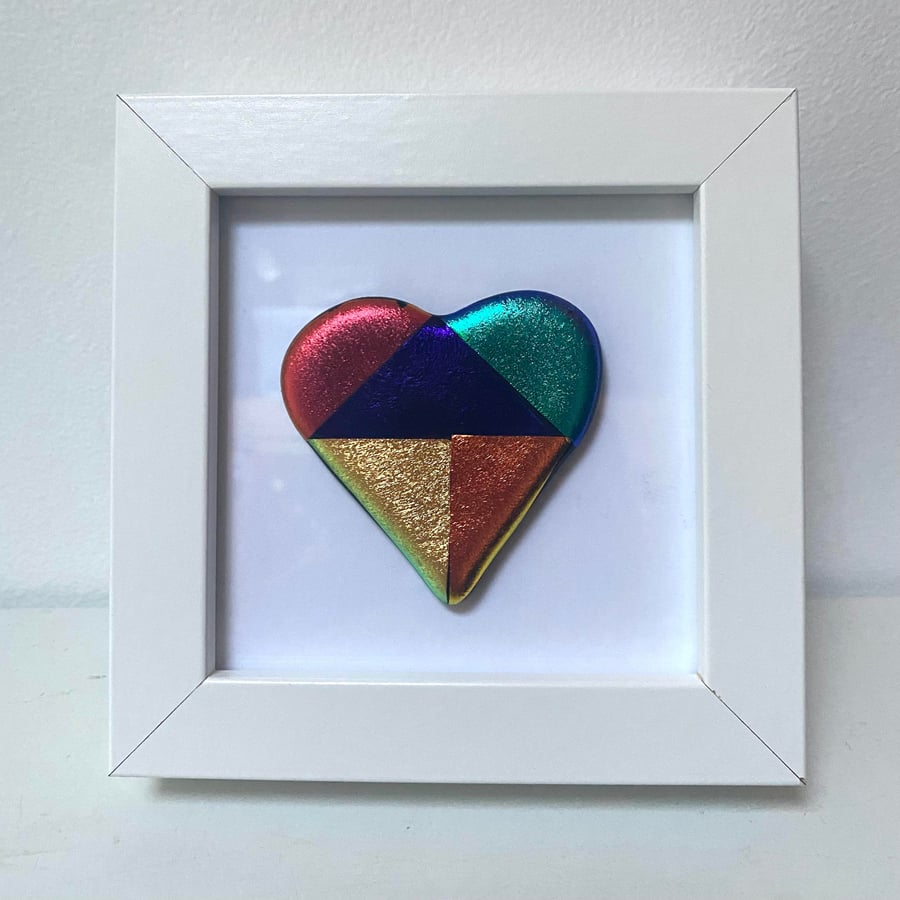 Fused Glass Heart Dichroic Heart in Picture Frame 