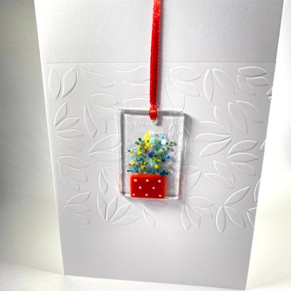 Luxury embossed special card with fused glass hanging keepsake 