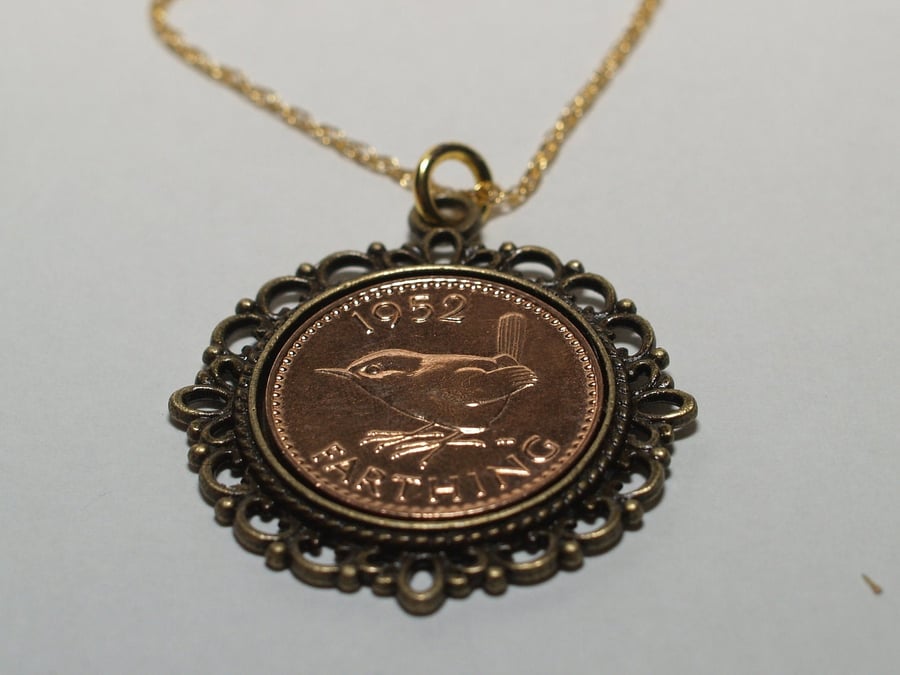 Fancy Pendant 1953 68th Birthday Farthing & 18in Gold Plated Sterling Silver ch