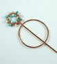 Copper Shawl Pin - Festive Wreath with Turquoise & Shell - Image 7