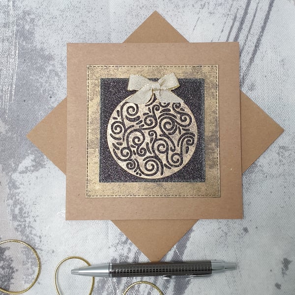 Christmas Card- Gold Bauble 