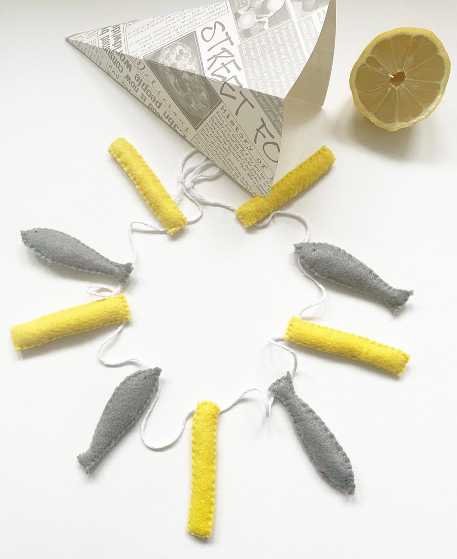 Felt Fish and Chips Garland, Food Lover Decor