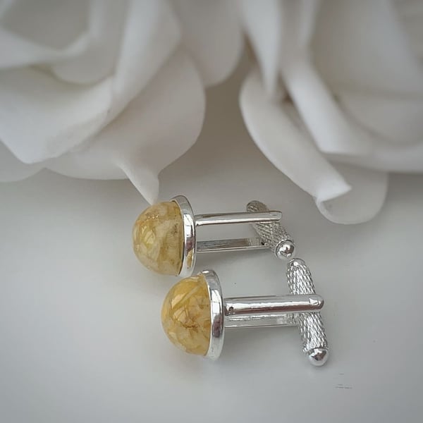 Flower Preservation Cufflinks – Keepsake from Wedding or Memorial Flowers