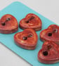 5 Small Heart Shaped Bright Copper Ceramic Buttons - Image 6