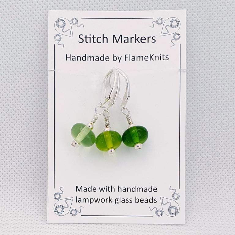 Lampwork Stitch Markers - Green Gradient Trio