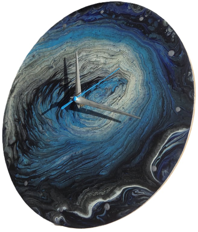 "Blue Symphony" Hand-Painted Fluid Art Wall Clock, Silent Home Decor