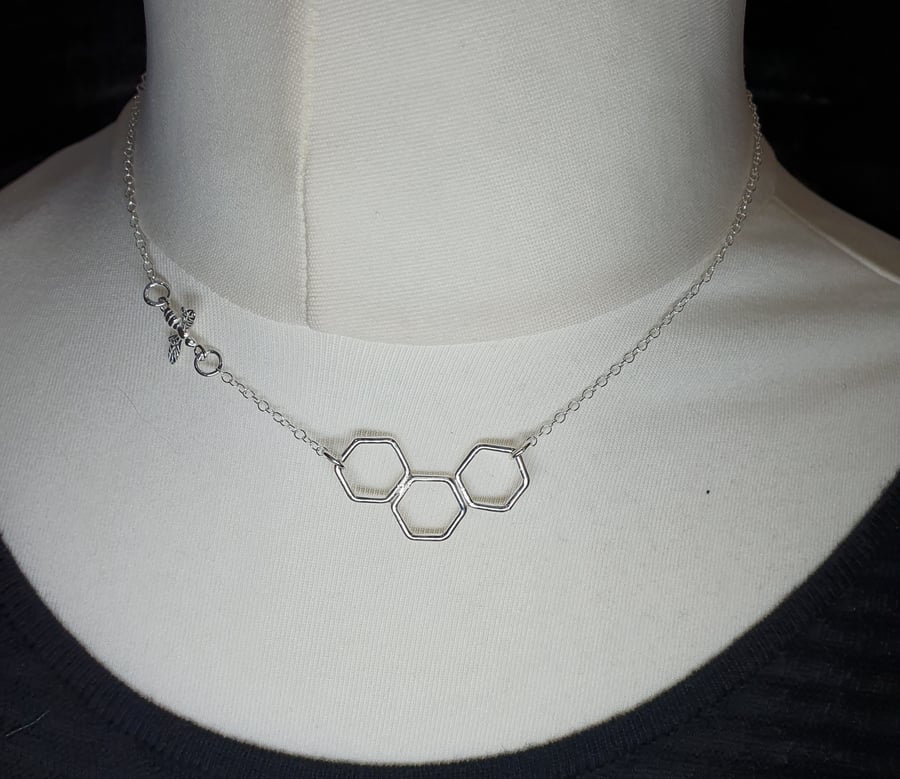 sterling silver - Honeycomb with bee necklace