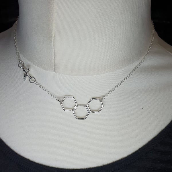 sterling silver - Honeycomb with bee necklace