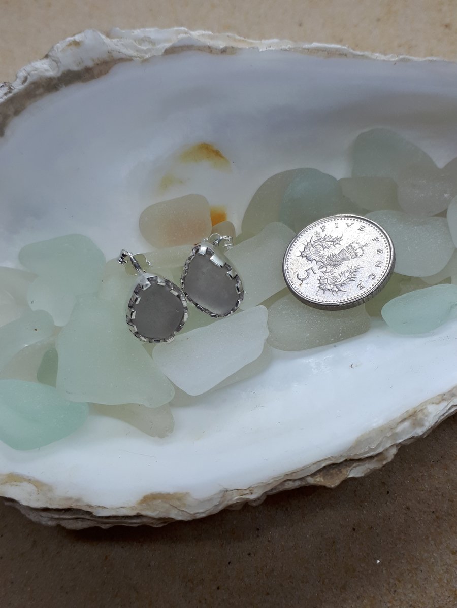 Beige grey sea glass studs