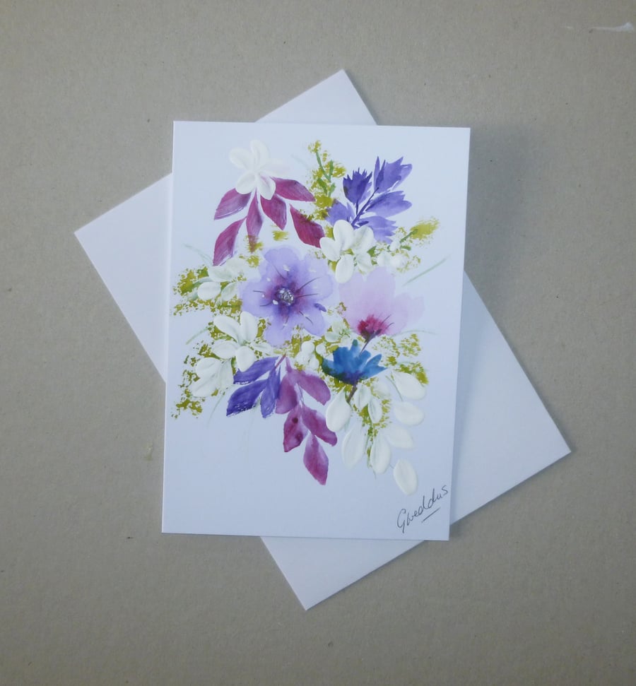 hand painted floral greetings card  (ref FA 14 R3 )