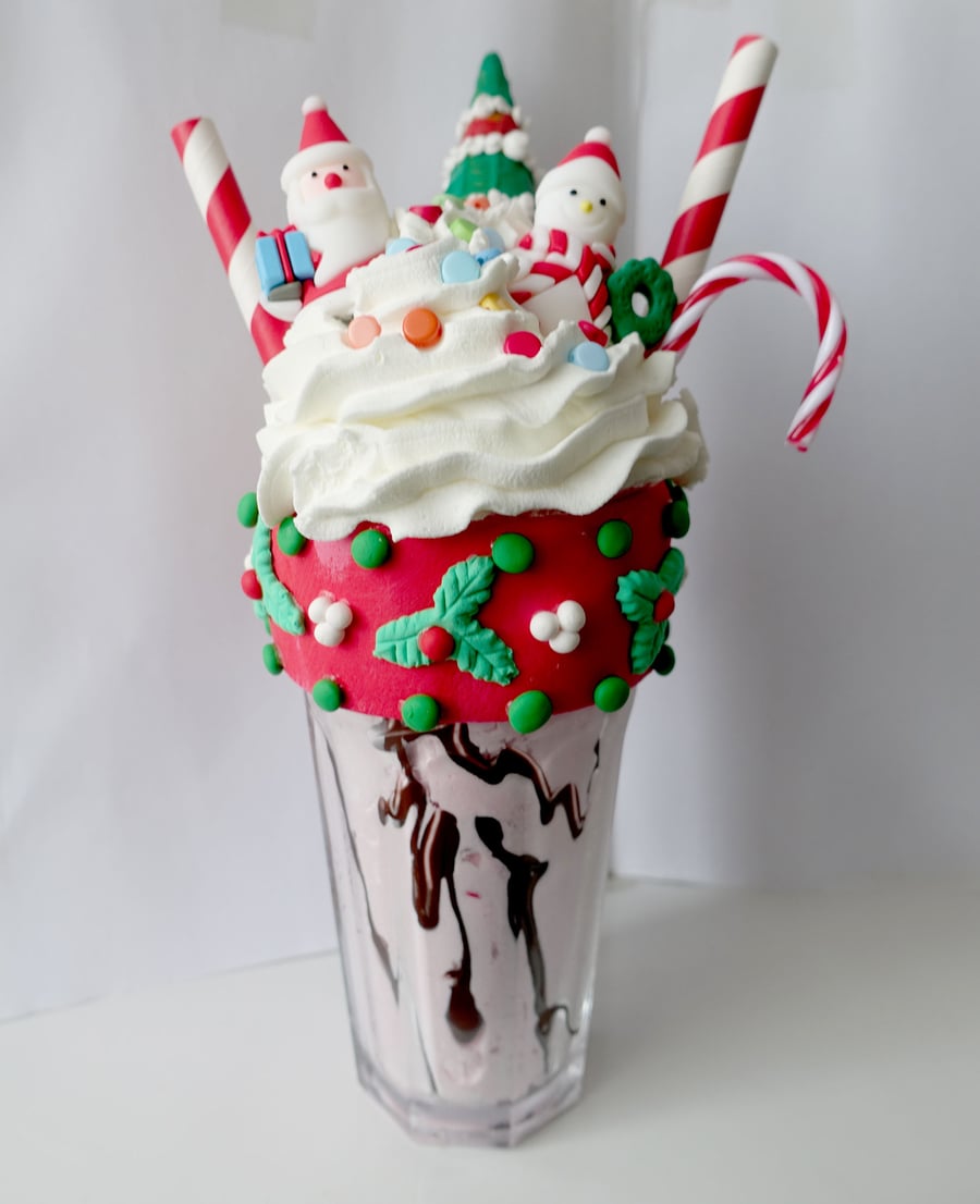 Christmas themed fake shake table decor, kitchen kitsch, decorative 3D food