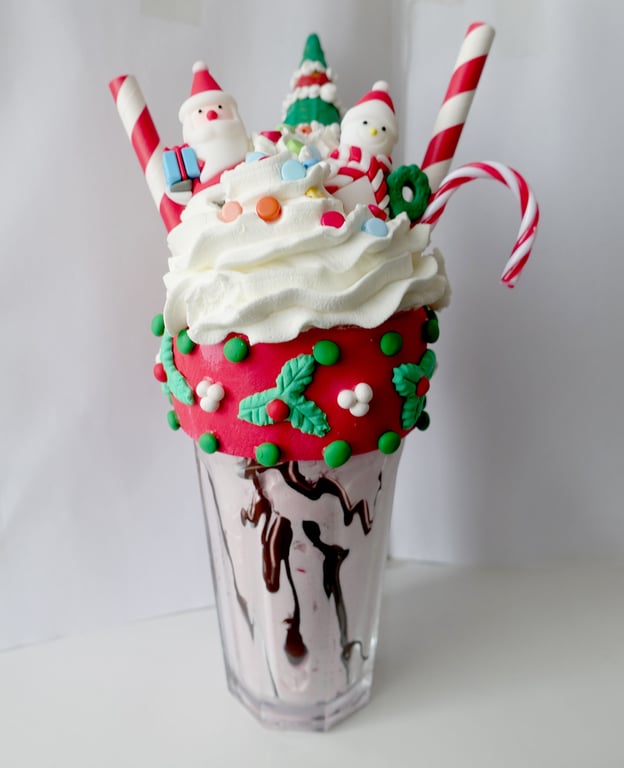 Christmas themed fake shake table decor, kitchen kitsch, decorative 3D food