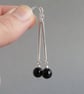 Long Jet Black Drop Earrings - Simple Onyx and Sterling Silver Bar Jewellery - Image 2