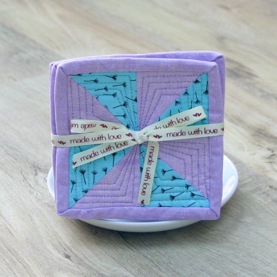 Set of Four purple and blue quilted coasters