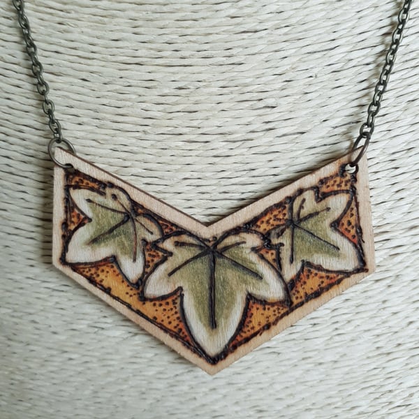 Pyrography ivy leaf  pendant