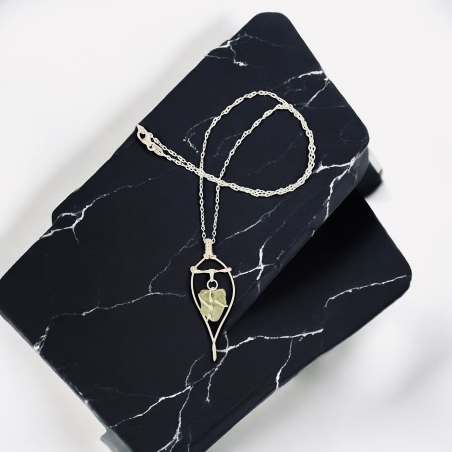 Green Sea Glass Sterling Silver Pendant Necklace 16” Gift Boxed