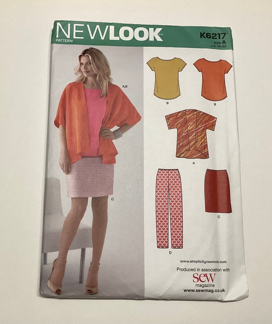Sewing pattern, uncut, New Look K6217, kimono jacket, trousers, top, skirt