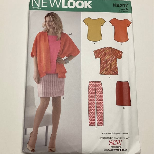 Sewing pattern, uncut, New Look K6217, kimono jacket, trousers, top, skirt