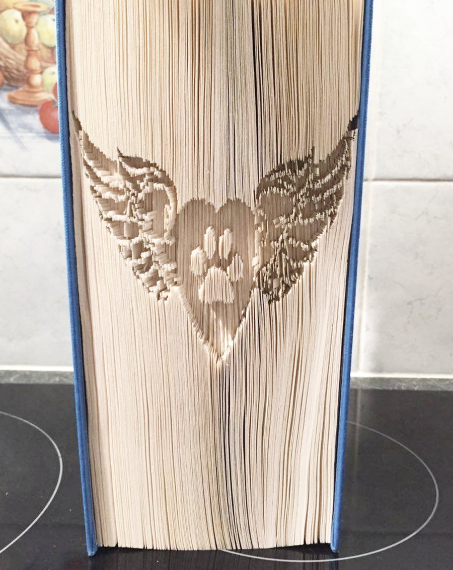 Paw Print Heart Angel Wings CUT & FOLD Book Folding Pattern -EMAILED PDF PATTERN