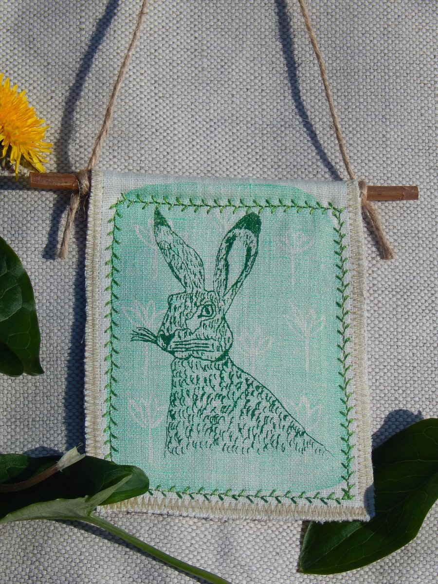 Fabric Hare hanger on willow - green