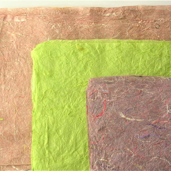 Textured, natural, handmade mulberry fibres paper, rough deckled edge, 3 sheets